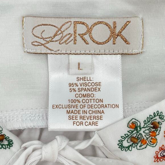La Rok Women's White Boho Blouse, Sz. L, Embroidered Beaded Square Neck Viscose - Picture 4 of 6
